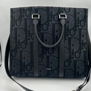 Christian Dior East West Maxi Tote Bag Dior Oblique Black Pre-Owned